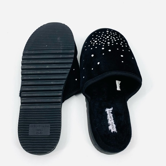 💕SALE💕 Daisy Fuentes Black Fur Studded Slippers - Picture 4 of 7